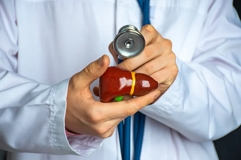 Liver with magnifying glass highlighting red spot